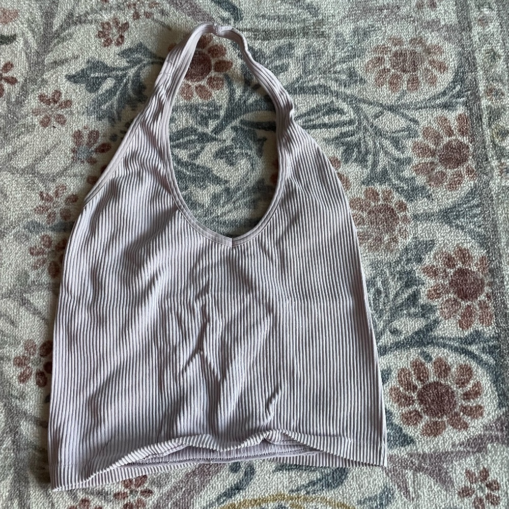 Free People Ribbed Light Pink Halter Top, Size S